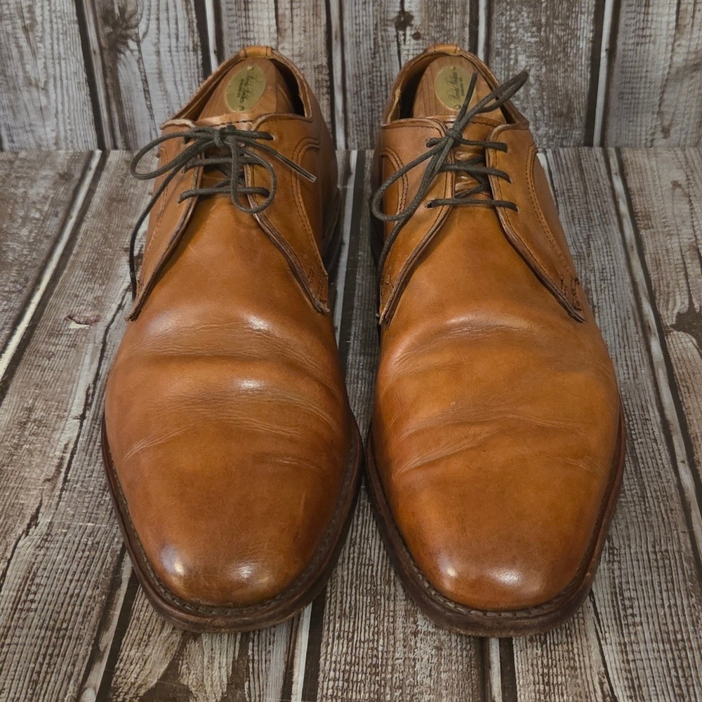 Sz 11 B Mens Allen Edmonds Grantham Walnut Brown Leather Plain Toe Derby Shoes